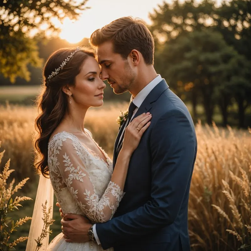 Exemplo de retrato de casamento ao entardecer